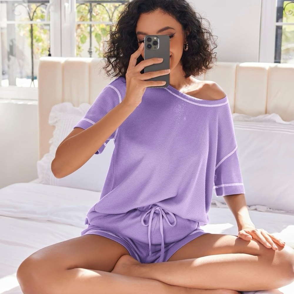 NWT Lilac Waffle Knit 2-piece Set| Loungewear| Tee & Drawstring Short| Small
